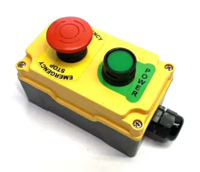 None | 2-Button Industrial Control Station, Emergency Stop, Momentary Power On/Off - Used
