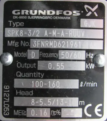 NEW GRUNFOS SPK8-3/2 A-M-A-RUUV PUMP MG71B2-14FT85-C SPK832AMARUUV