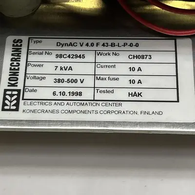 Used KONECRANES DYNACV4.0F43-B-L-P-0-0 Misc Electrical & Power Parts | Surplus Asset Holdings #1218629