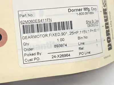 New | in-Stock Dorner Fixed Gear Motor 1PH 115V 25HP 60:1 Gearmotors Michigan US | Maverick Industrial Sales #1398581