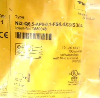 NEW TURCK NI2-Q6,5-AP6-0,1-FS4.4X3/S304 SENSOR 1650048 NI2Q65AP601FS44X3S304