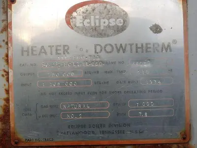 Boiler, Hot Oil, Eclipse Dowtherm, 750,000 BTU, Gas/Oil, #S733018