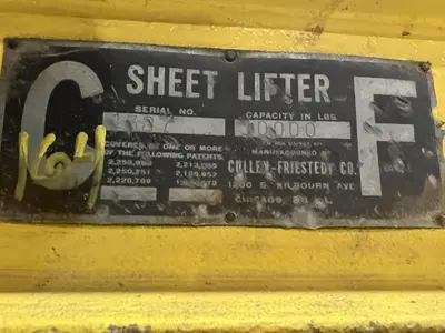 10,000 LBS CULLEN FRIESTEDT ADJUSTABLE PARALLELOGRAM SHEET LIFTER: STOCK #17887