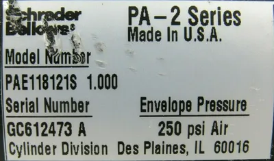 NEW SCHRADER BELLOWS PAE118121S CYLINDER PA-2 SERIES 1.000