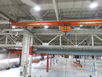 Cleveland Tramrail P&H 1 Ton Single Girder Underhung Bridge Crane 45' 10" Span