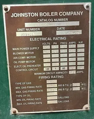 USED 1993 JOHNSTON BOILER PFTA 750-4G-150S