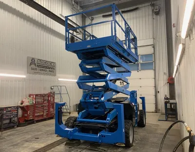 Used 2014 GENIE GS-4390RT ROUGH TERRAIN SCISSOR LIFT Scissor Lifters Alberta CA | Adcock Equipment #1418030