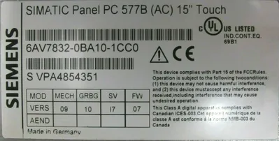 USED SIEMENS 6AV7832-0BA10-1CC0 OPERATOR PANEL PC 577B 15" 6AV78320BA101CC0