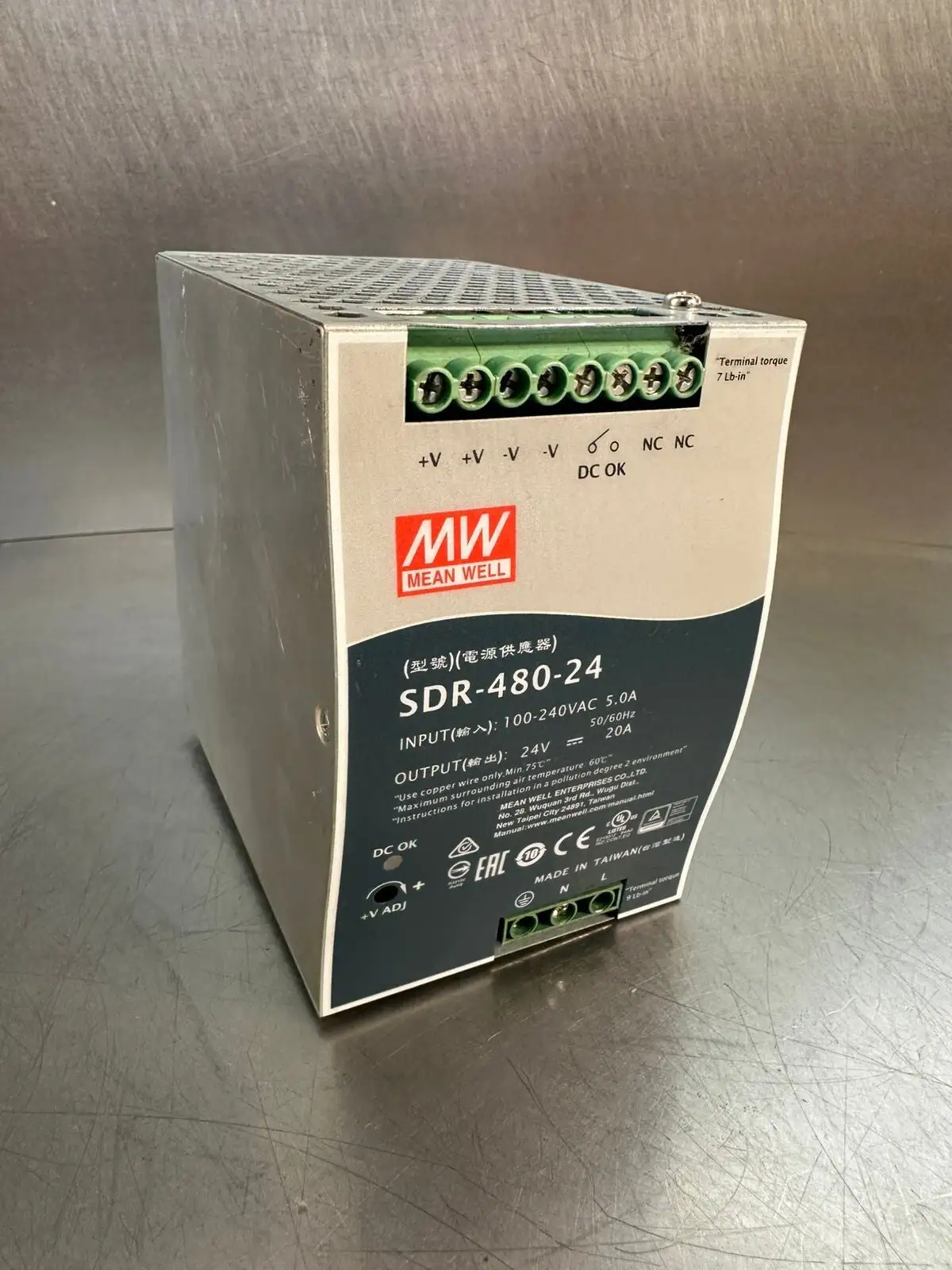 Mean Well SDR-480-24 Power Supply 100-240 Vac 50/60Hz (6.3.2)