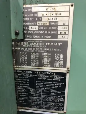 USED 1970 MINSTER MINSTER B1-32 PRESS