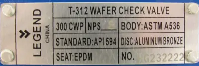 NEW LEGEND T-312 WAFER CHECK VALVE 8" T312 116-227