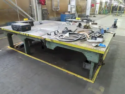 148" X 98" HEAVY DUTY STEEL LAYOUT WELDING SHOP TABLE: STOCK #23565