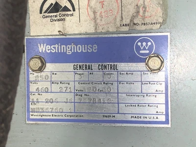 Westinghouse Size 6  Combination Starter 11 206 J6, 250HP, 271A,