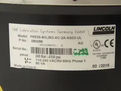 Lincoln 080088 P653S Electric Grease Lubricator Pump 120VAC 8-Liter
