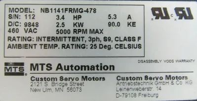 NEW MTS AUTOMATION NB1141FRMG-478 SERVO MOTOR AND GEARHEAD 34-509-210-3995
