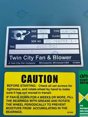 NEW TWIN CITY FAN & BLOWER BAF/DW SIZE 300 AIR FOIL CENTRIFUGAL FAN, AS05-SF01