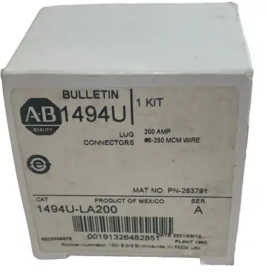 ALLEN BRADLEY 1494U-LA200 LUG CONNECTORS SER. A 1494ULA200 NEW, SURPLUS