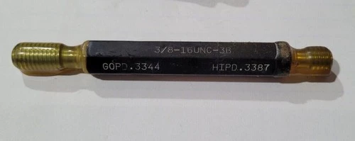 3/8-16 UNC-3B Thread Plug Gage GO & NO GO P.D. .3344 & HIPD .3387