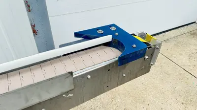 USED INLINE FILLING SYSTEMS S.S. 4" X 10' FLATTOP BELT CONVEYOR
