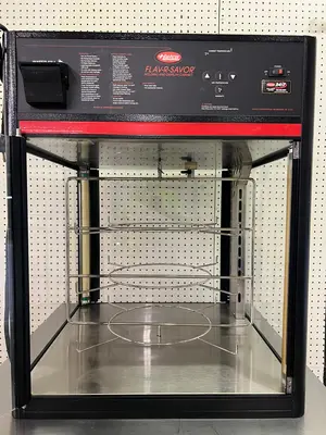 Used Hatco Used Hatco FSD-2 Two Door Heated Pizza Display Cabinet w/Circle Rack and Motor 120V Heated Cabinets & Displays Illinois US | Falcon Restaurant Supply #1375654