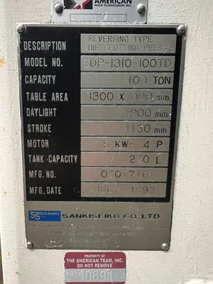 1993 SANKI SPD1310-100TD Hydraulic Spotting Press | Universal Press & Machinery (UPM) (6)