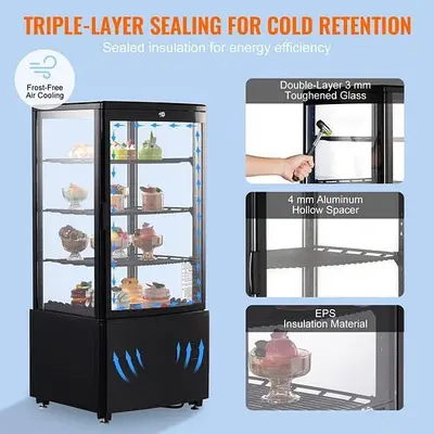 Refrigerated Display Case, 3 Cu.Ft./85L Countertop Pastry Display Case, 3-Tier