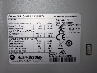 USED ALLENBRADLEY 20BD022A3AYNAEC0