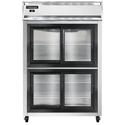Continental 2RSNSGDHD 52" Two Section Reach In Refrigerator, (4) Sliding Glass Doors, Top Compressor, 115v