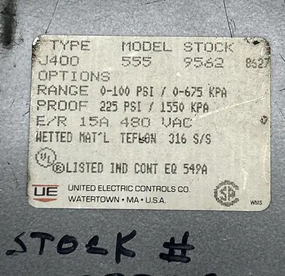 New | in-Stock UNITED ELECTRIC J400-555-9562 Miscellaneous Equipment (Electrical & Power) | Surplus Asset Holdings #1197807