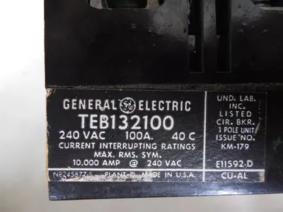 General Electric TEB132100 Circuit Breaker 100 Amps 240VAC Used
