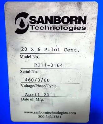Sanborn 20 x 6 perforate basket sanitary centrifuge, 316SS.
