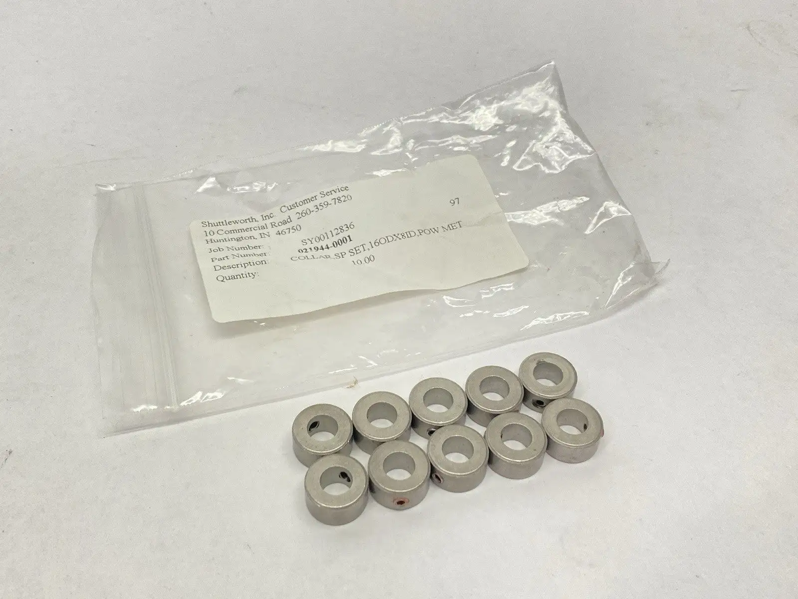 USED SHUTTLEWORTH COLLAR 16MM OD 8MM ID LOT OF 10