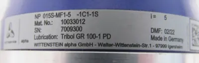 USED WITTENSTEIN NP015S-MF1-5-1C1-1S SERVO GEARBOX 10033012 NP015SMF151C11S