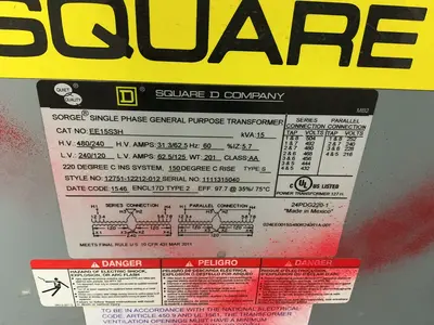 Used SQUARE D EE15S3H Distribution Transformers Ohio US | HGR 24 #1150498