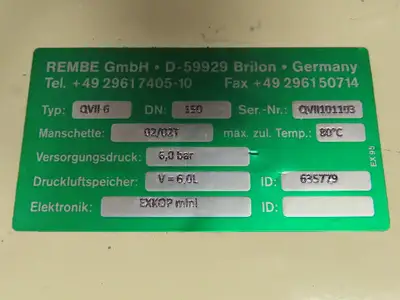 Rembe GmbH QVII-6 EXKOP Quench Valve Explosion Isolation Safety Valve DN150