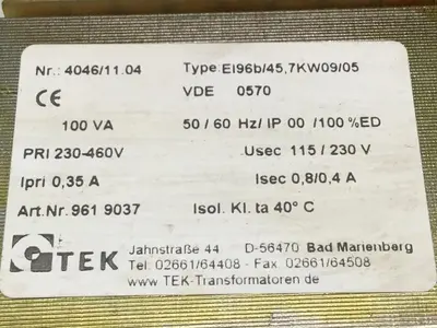 USED TEK PRODUCTS 4046/11.04 EI96B/45