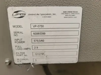 Used UAS VP-0750 Dust Collectors British Columbia CA | Lenmark #255133