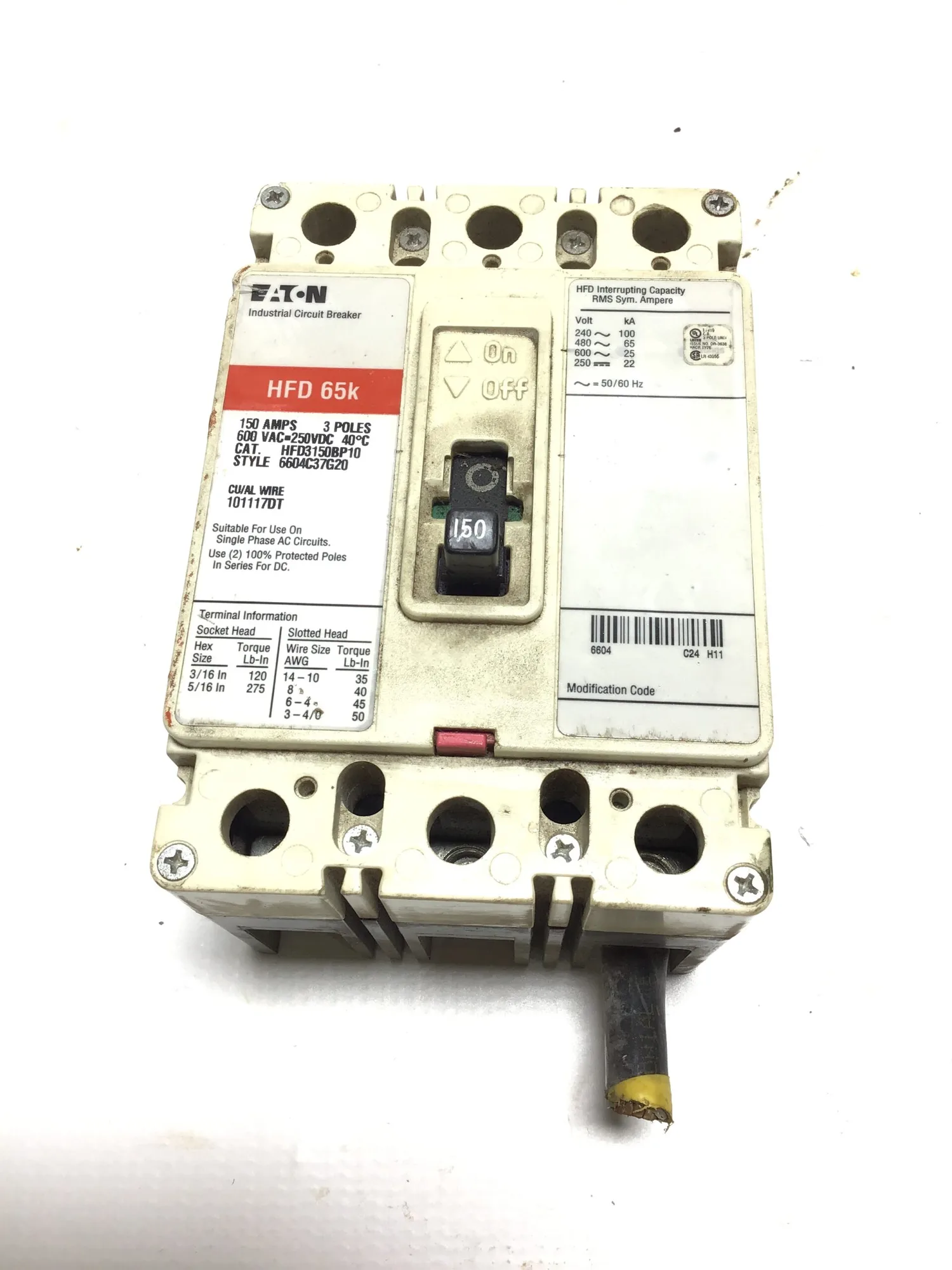 Eaton HFD3150BP10 Industrial Circuit Breaker 15 Amps 3P