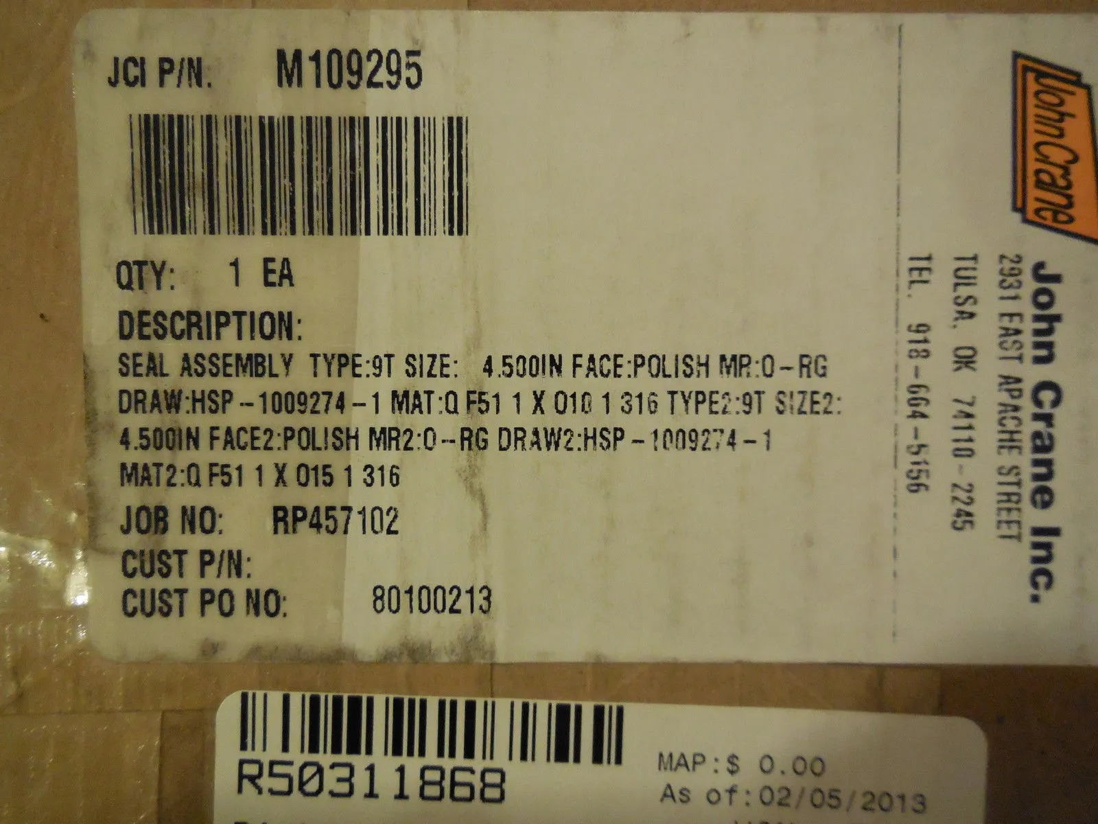 NEW JOHN CRANE M109295 SEAL ASSY. TYPE 9T