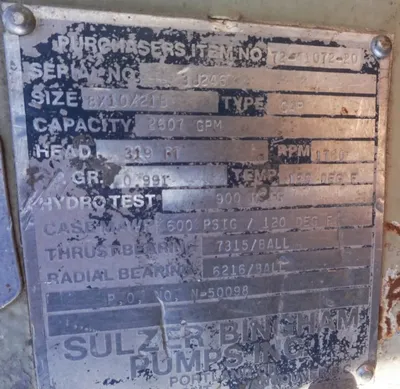 USED SULZER BINGHAM 8X10X21B CAP