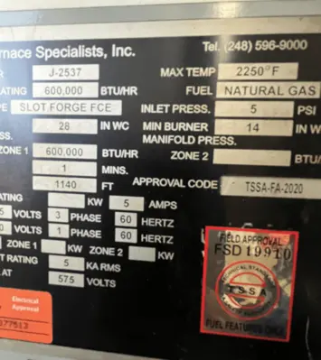 Item# BOX477 “Slot” Furnace 36″ Wide X 21″ High X 32″ Deep