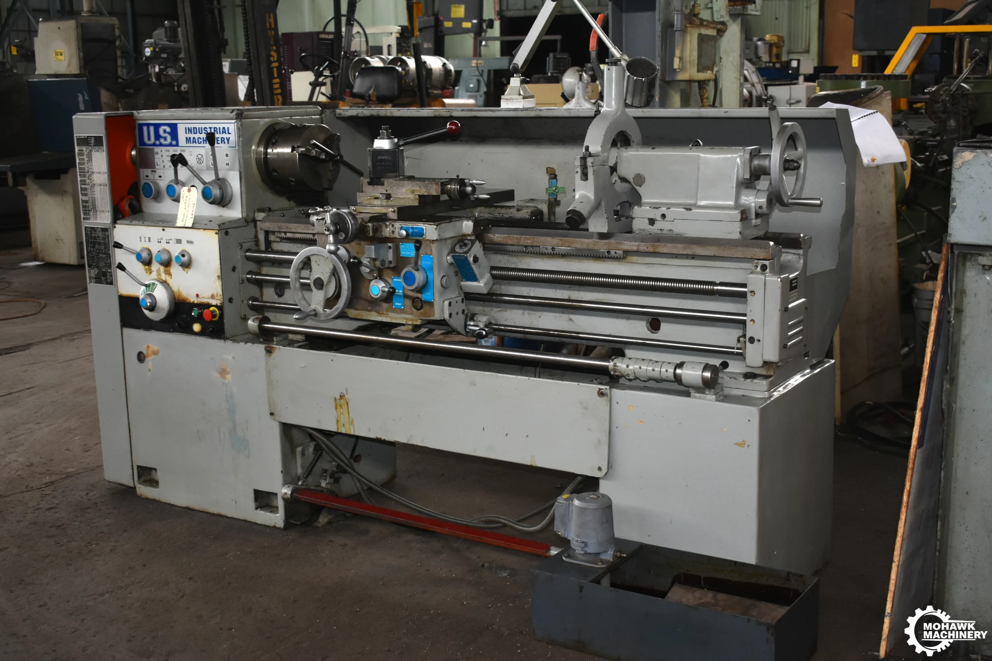 14/21" X 40" U.S. INDUSTRIAL MACHINERY "C6236" GEARED-HEAD GAP-TYPE ENGINE LATHE w/INCH/METRIC THREADING - 3-JAW CHUCK - STEADY REST - FOLLOW REST