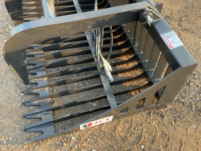 New JCT 84” Rock Bucket Grapple Skid Steer Attachment, Universal Quick Attach, Two Hydraulic Grapple...