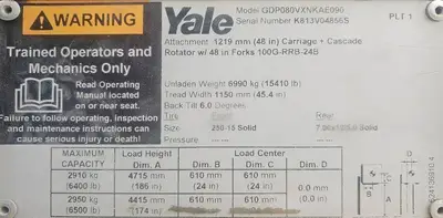 Used 2018 YALE GDP080VX Internal Combustion Forklifts: Pneumatic Tire Illinois US | Somerset Equipment Sales #1546162