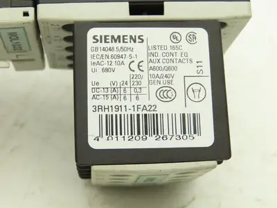 Siemens 3RU1116-0KB0 Motor Starter Contactor Relay 24V Coil 5Hp 600V Lot of 3