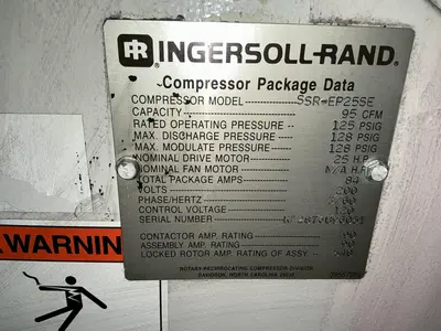 25 HP INGERSOLL RAND MODEL #SSR-EP25SE ROTARY SCREW AIR COMPRESSOR: YOBRO #25333