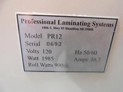 Used PROFESSIONAL LAMINATING SYSTEMS PR12 Laminators Texas US | Aucto #1307056