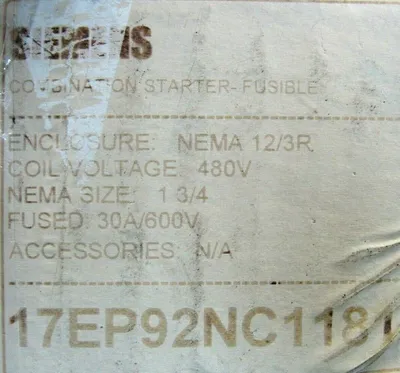 NEW SIEMENS 17EP92NC1181 COMBINATION STARTER SIZE 0-4 14EP32A*81