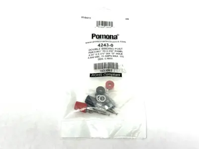NEW POMONA DOUBLE BINDING POST 0.063" TO 0.250" PANEL, 2500VDC 15A