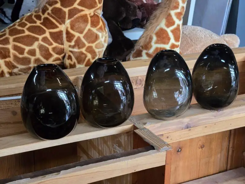 Lot of (4) Handblown Art Glass Table Vases by Holmegaard 6" x 7" (black) (rounded triangle)